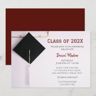 Dark Red/ Black  Graduation Cap Invitation 