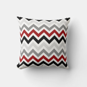 Dark Red Black Gray Chevron Zigzag Pattern Throw Pillow