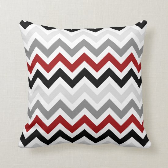 Dark Red Black Gray Chevron Zigzag Pattern Throw Pillow
