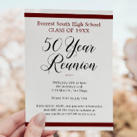 Dark Red Black Minimalist 50 Year Class Reunion