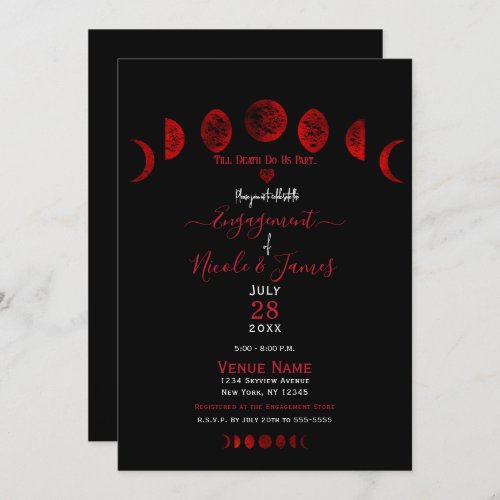 Dark Red Black Moon Phases Gothic Engagement Party Invitation