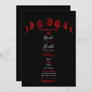 Dark Red & Black Moon Phases Gothic Wedding  Invitation