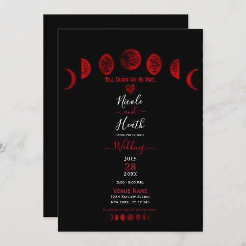 Dark Red  Black Moon Phases Gothic Wedding  Invitation