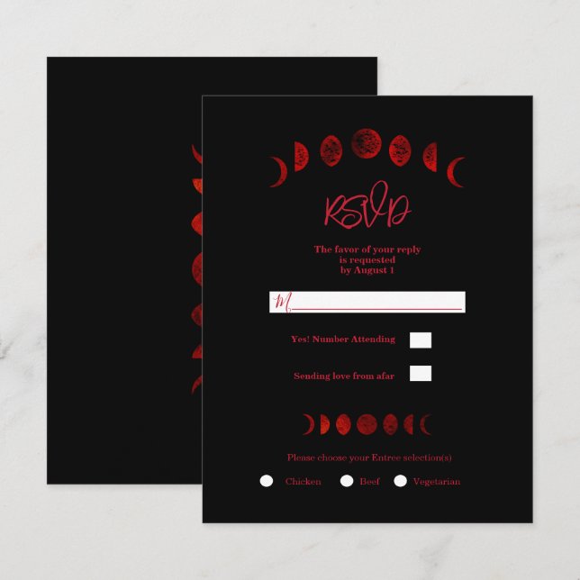 Dark Red Black Moon Phases Gothic Wedding RSVP   Invitation (Front/Back)