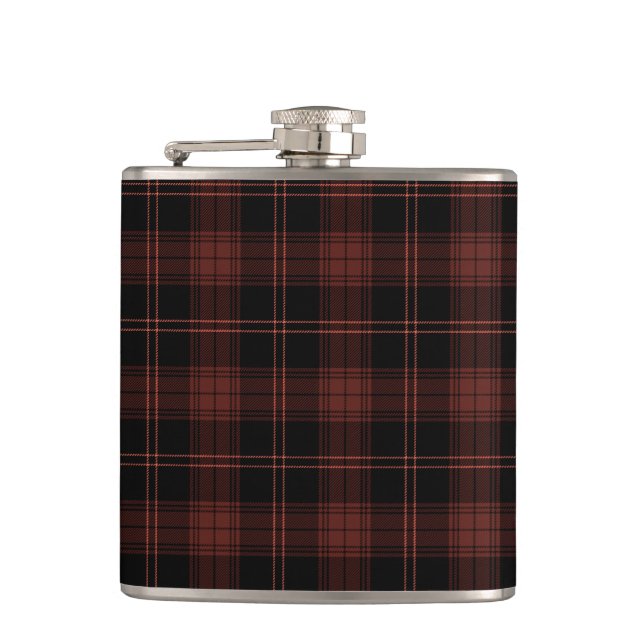 Dark Red, Black Plaid (Tartan) Pattern Flask (Front)