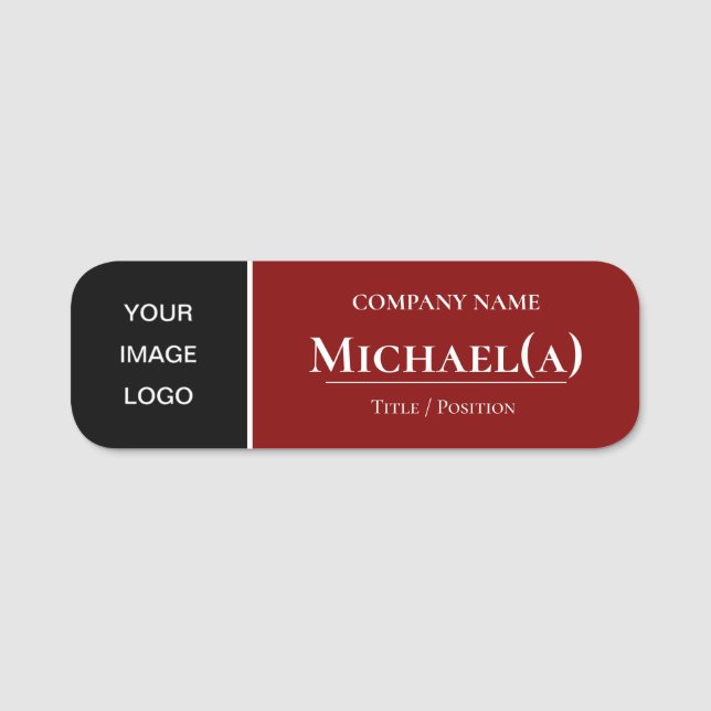 Dark Red & Black Professional Logo Identity Name Tag (Front)