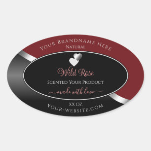 Dark Red Black Wavy Silver Hearts Product Labels