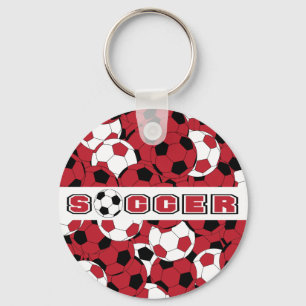 Dark Red, Black & White Soccer Ball Keychain