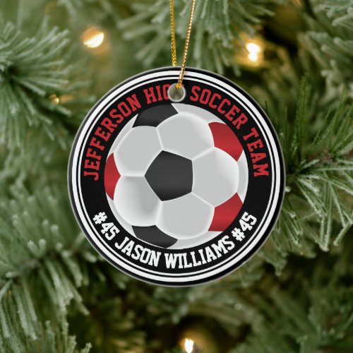 Dark Red, Black &amp; White Soccer ⚽  Ceramic Ornament