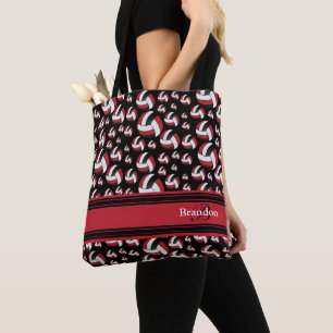Dark Red , Black & White Volleyball Personalize Tote Bag