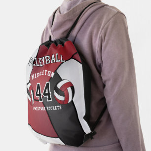 Dark Red, Black & White Volleyball Sport  Drawstri Drawstring Bag