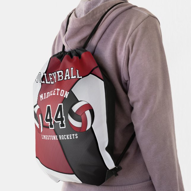 Dark Red, Black & White Volleyball Sport  Drawstri Drawstring Bag (Insitu)