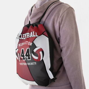 Dark Red, Black & White Volleyball Sport  Drawstri Drawstring Bag