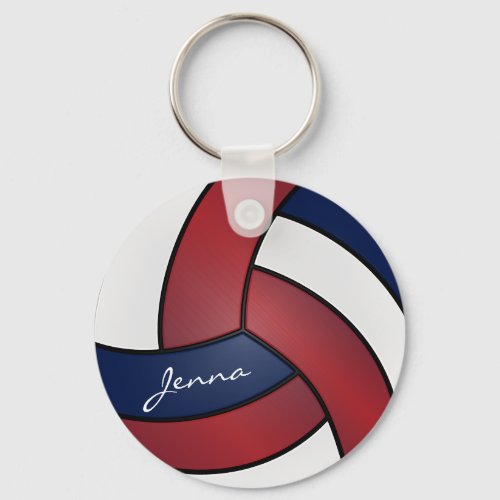 Dark Red Blue and White Volleyball Keychain