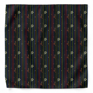 Dark Red, Blue, Green Striped Floral Bandana