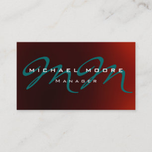 Dark Red Blue Monogram Business Card