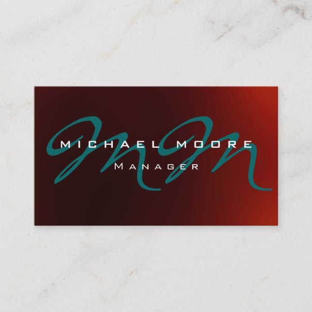 Dark Red Blue Monogram Business Card (Front)
