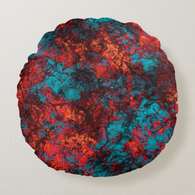 Dark red blue texture textured suede marble granit round pillow (Front)