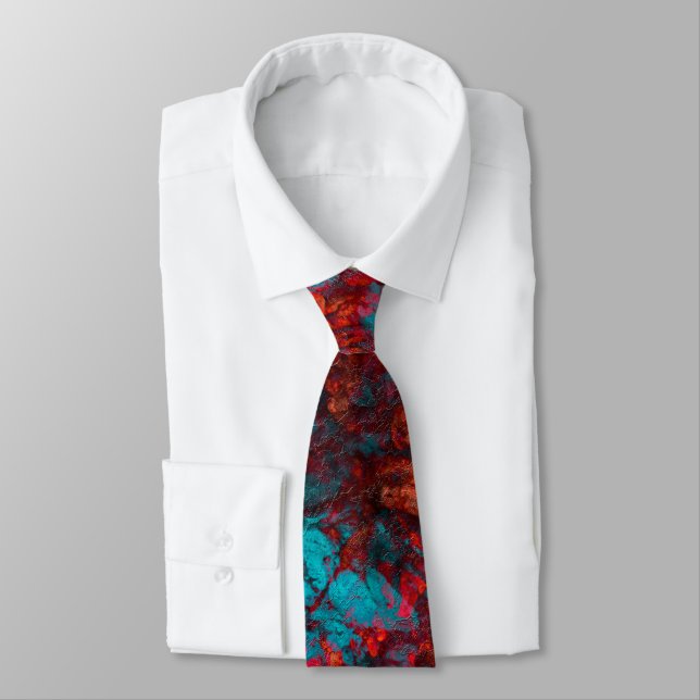 Dark red blue textured textured suede marble grani neck tie (Tied)