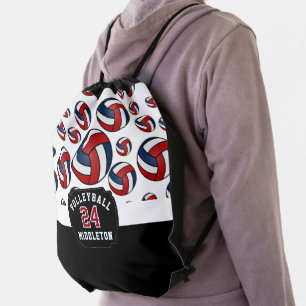 Dark Red, Blue & White Volleyball  Drawstring Bag