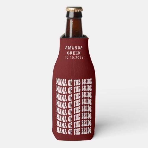 Dark Red Boho Personalized Mother of the Bride Bot Bottle Cooler