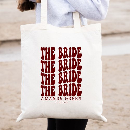 Dark Red Boho Trendy Boho Retro Personalized Bride Tote Bag