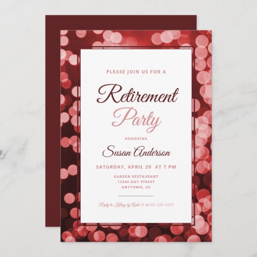 Dark Red Bokeh Elegant Retirement Party Invitation
