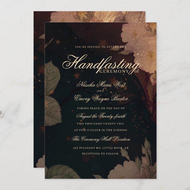 Dark Red Botanical Gothic Boho Floral Handfasting Invitation (Front/Back)