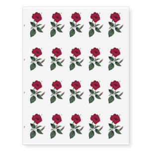 Dark Red Botanical Style Flower Temporary Tattoos