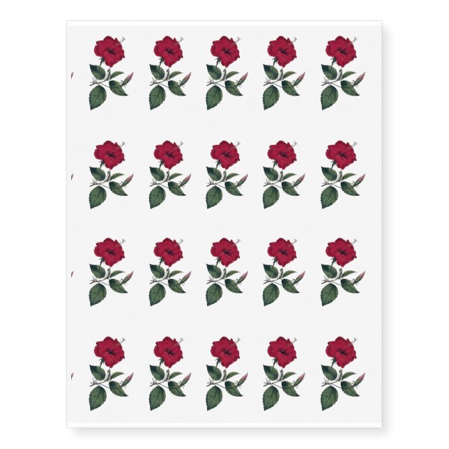 Dark Red Botanical Style Flower Temporary Tattoos (Front)