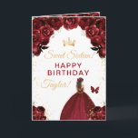 Dark Red Brunette Hair Girl Sweet Sixteen Birthday Card<br><div class="desc">This elegant and glamorous sweet sixteen birthday card can be personalized with a name or title such as daughter, granddaughter, niece, friend etc. The design features a beautiful princess with brunette hair in a burgundy red ball gown. The text combines handwritten script and modern sans serif fonts for a classy...</div>