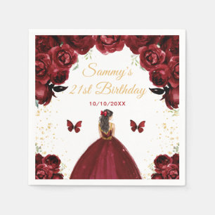 Dark Red Brunette Hair Princess Birthday Party Napkins