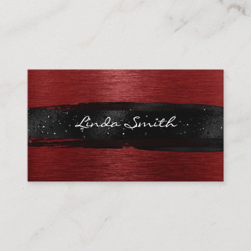 Dark Red Brushed Metal Black Brush Strokes Business Card