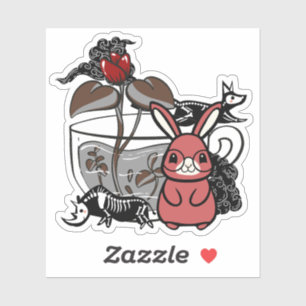 Dark Red Bunny and Mystical Tea Cup Sticker