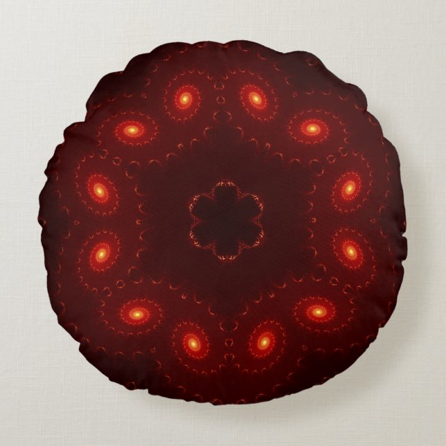 Dark Red Burgandy Gothic Lace Snowflake Round Pillow (Front)