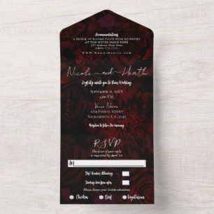 Dark Red Burgundy Floral Wedding Photo   All In One Invitation