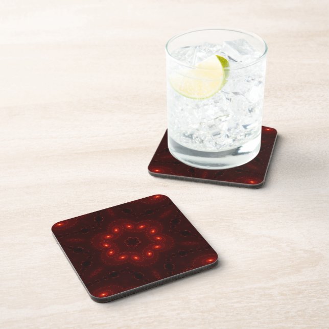 Dark Red Burgundy Gothic Lace Snowflake Beverage Coaster (Right Side)