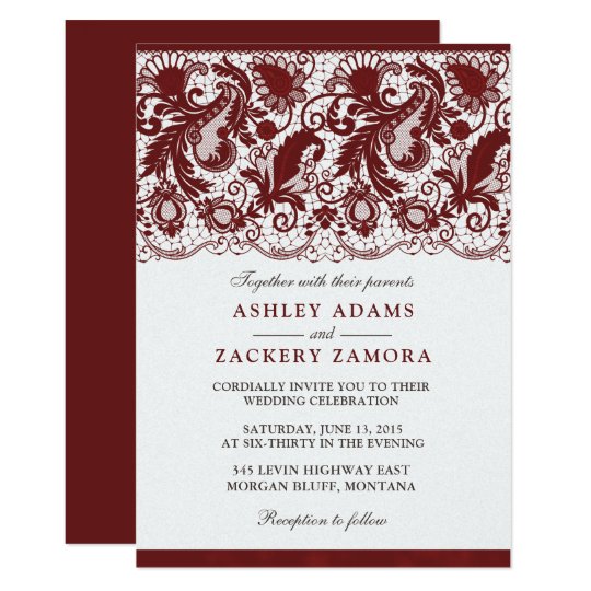 Dark Red Burgundy Lace Elegant Wedding Invitation | Zazzle.com