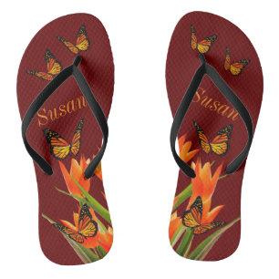 Dark Red Butterflies Pair of Flip Flops