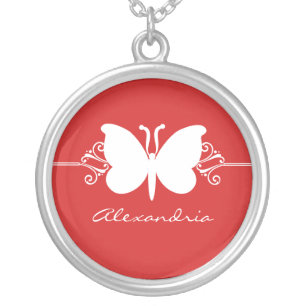 Dark Red Butterfly Swirls Necklace