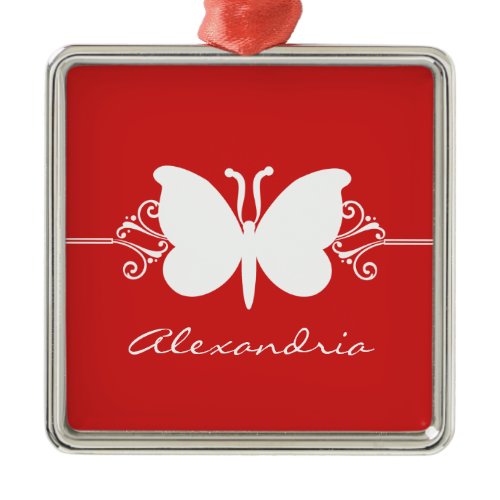 Dark Red Butterfly Swirls Premium Ornament