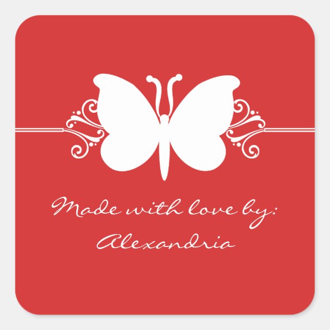 Dark Red Butterfly Swirls Sticker Seals (Front)