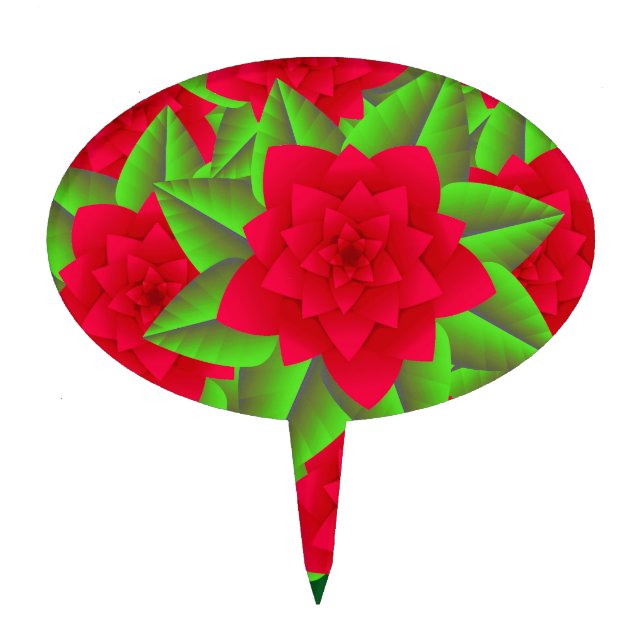 Dark Red Camellias and Green Leaves Cake Topper (Front)