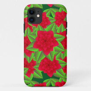 Dark Red Camellias and Green Leaves iPhone 11 Case