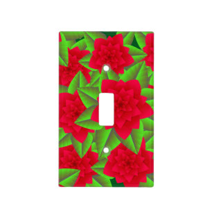 Dark Red Camellias and Green Leaves Light Switch Cover