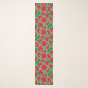 Dark Red Camellias and Green Leaves Scarf