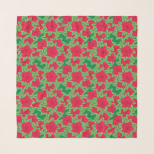 Dark Red Camellias and Green Leaves Scarf
