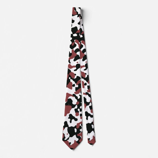 Dark Red Camouflage in Black and White Neck Tie (Front)
