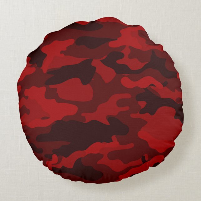 Dark Red Camouflage Round Pillow (Back)