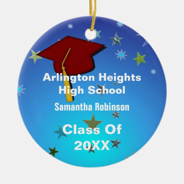 Dark Red Cap and Stars Graduation Ornament (Front)
